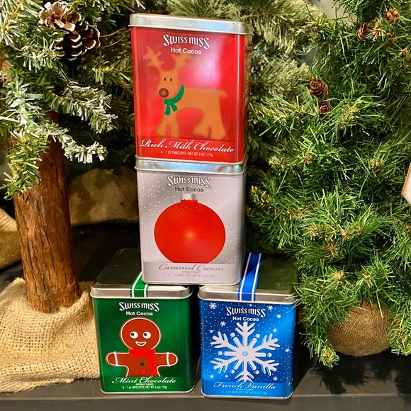 Fun!🎄 Swiss Miss ❄️ Hot Cocoa Christmas Tins ⭐️ Empty ⭐️ Lot of 4 Collectibles - Picture 1 of 13